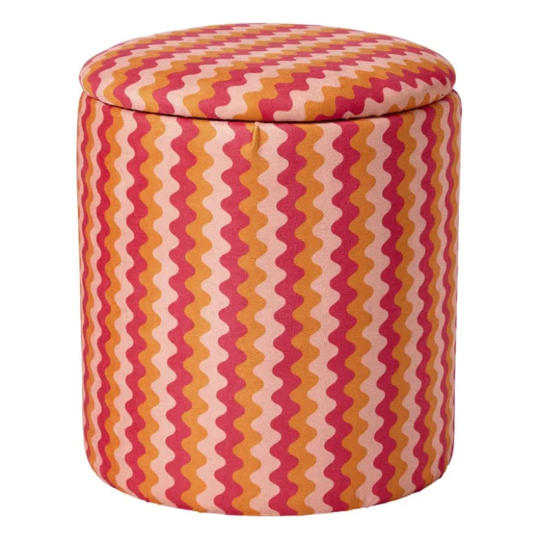 Opbergpoef retro - oranje/roze - ø35x40 cm