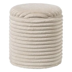 Opbergpoef ribstof - beige - ø35x38 cm