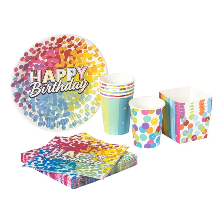 Papieren borden regenboog - set van 6 - ø23 cm