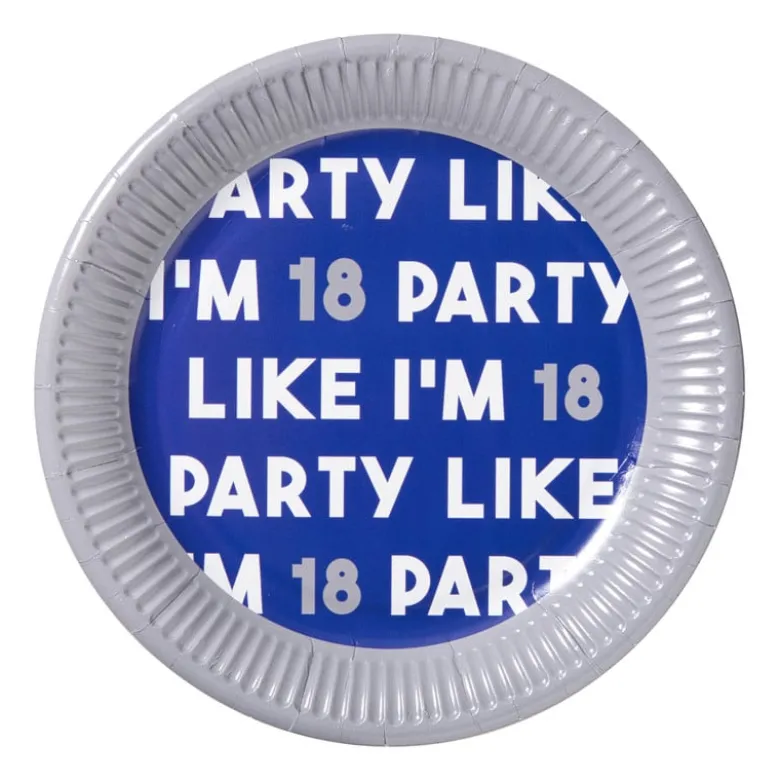 Papieren bordjes 18 jaar - blauw - set van 8
