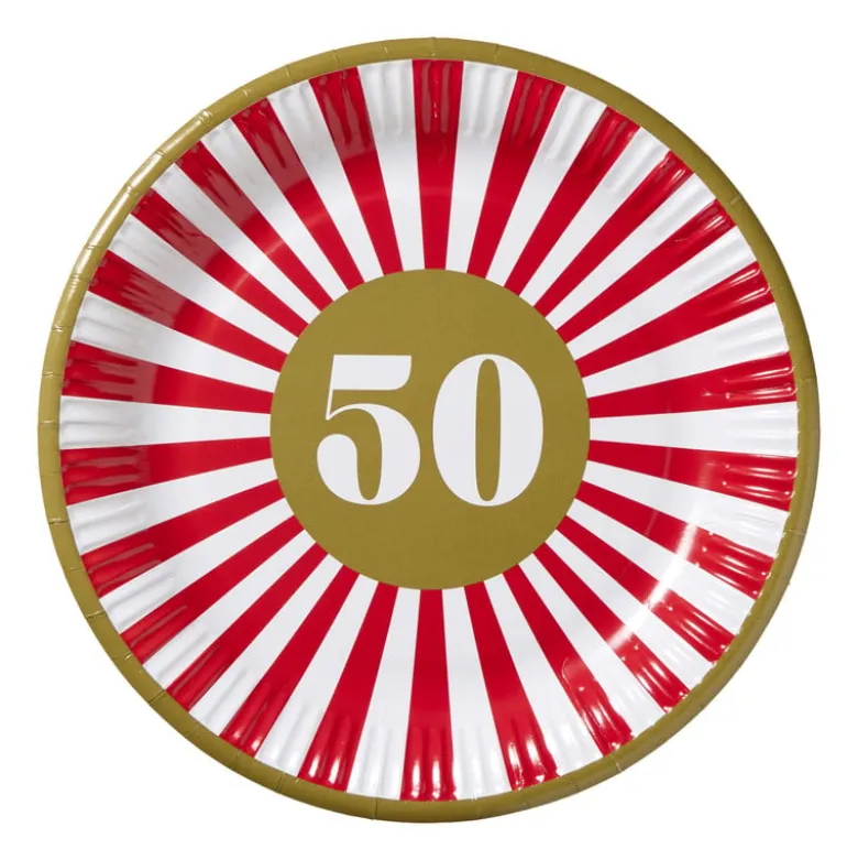 Papieren bordjes 50 jaar - rood - set van 8
