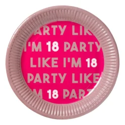 Papieren bordjes 18 jaar - roze - set van 8
