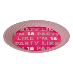 Papieren bordjes 18 jaar - roze - set van 8