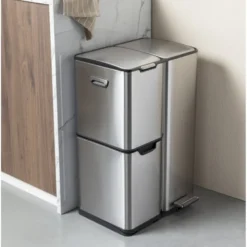 Pedaalemmer 3 vakken - zilver - 60 liter