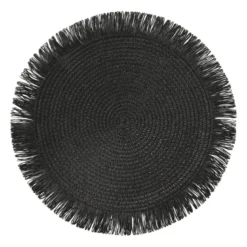 Placemat franjes - zwart - ⌀38 cm