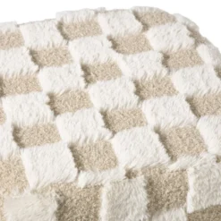 Poef checks - beige - 38x35x35 cm