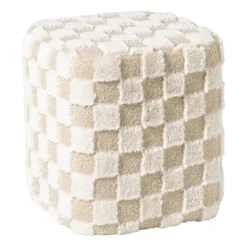 Poef checks - beige - 38x35x35 cm