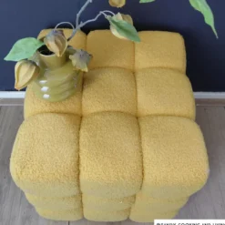 Poef chunk teddy - geel - 36x36x36 cm