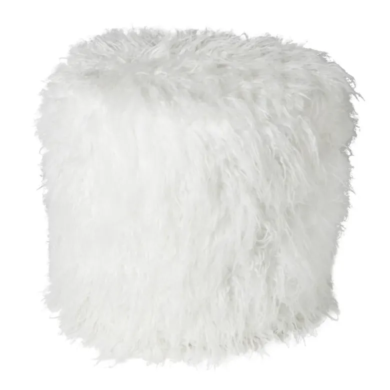 Poef fluffy - wit - 38x42x42 cm