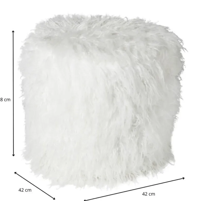 Poef fluffy - wit - 38x42x42 cm
