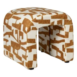 Poef grafisch - geel/beige - 37x37x36 cm