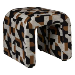 Poef grafisch - zwart/beige - 37x37x36 cm