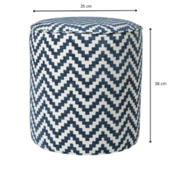 Poef zigzag - blauw/wit - ø35x38 cm