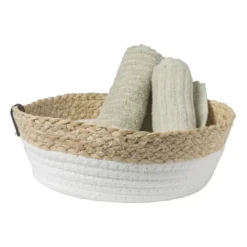 Rond mandje - ø24x8 cm - naturel/wit