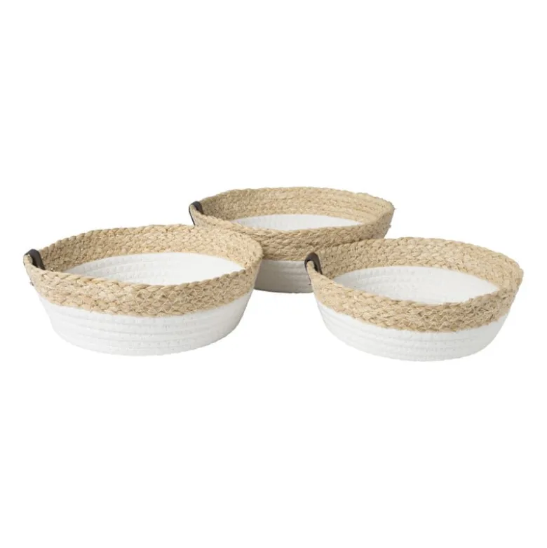 Rond mandje - ø24x8 cm - naturel/wit