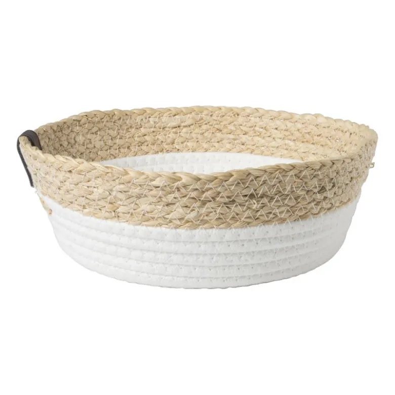 Rond mandje - ø26x9 cm - naturel/wit