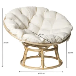 Rotan loungestoel Papasan - naturel - ø100x80 cm