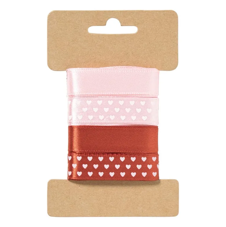 Satijnen lint 3 meter hartjes - rood - set van 4