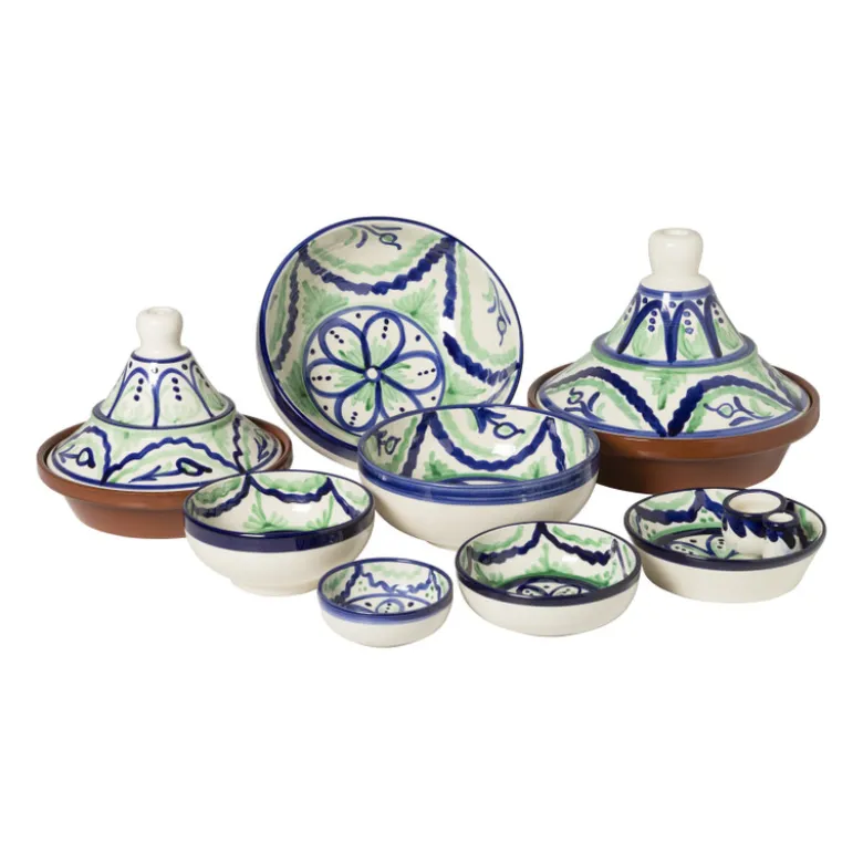 Schaaltje flor plat - groen/blauw - ø10 cm