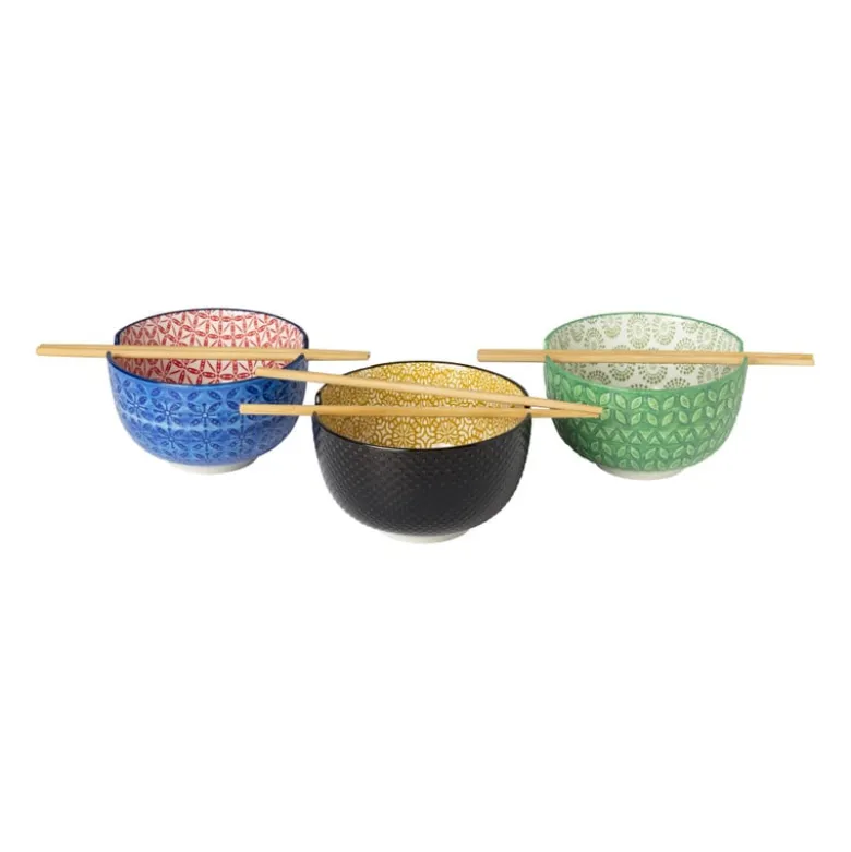 Schaaltje met eetstokjes - groen/wit - ø14.7x9 cm