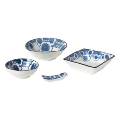 Schaaltje Mico bloemen klein - blauw/wit - ø8x3 cm