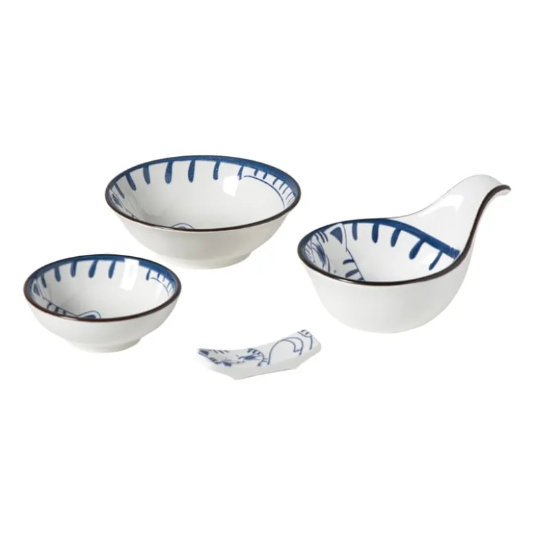 Schaaltje Mico kat groot - blauw/wit - ø10.8x3.7 cm