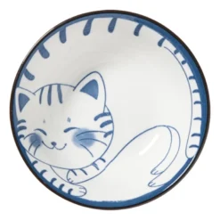 Schaaltje Mico kat groot - blauw/wit - ø10.8x3.7 cm