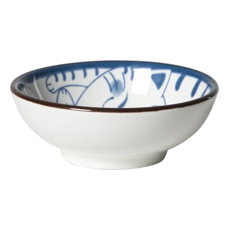 Schaaltje Mico kat klein - blauw/wit - ø8x3 cm