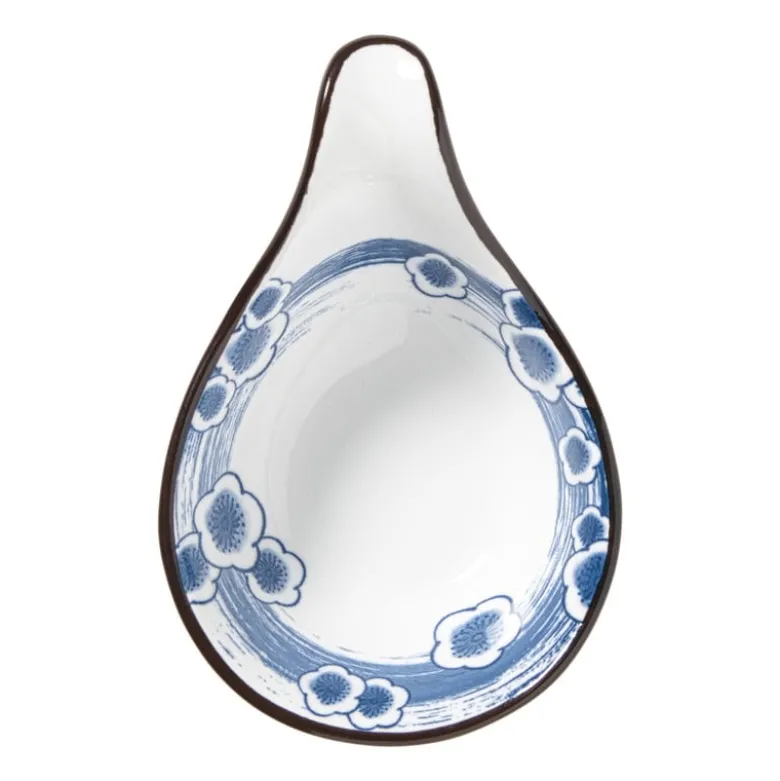 Schaaltje Mico met handvat bloemen - blauw/wit - 3x8x12.5 cm