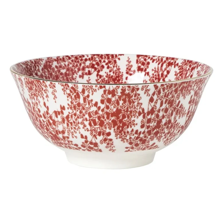 Schaaltje Mirna blaadjes groot - rood/wit - ø15.5x7 cm