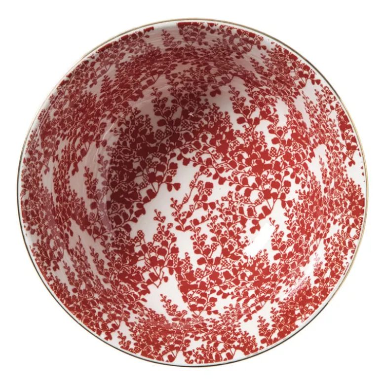 Schaaltje Mirna blaadjes groot - rood/wit - ø15.5x7 cm