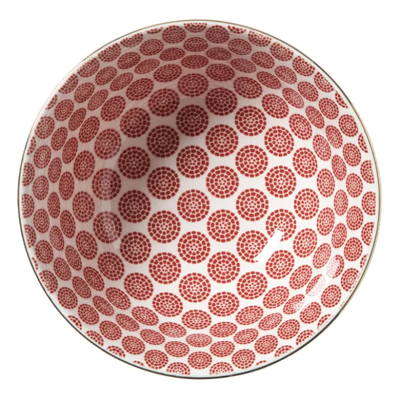 Schaaltje Mirna bloem groot - rood/wit - ø15.5x7 cm