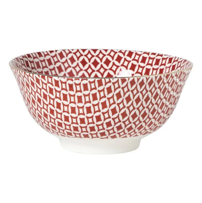 Schaaltje Mirna ruit groot - rood/wit - ø15.5x7 cm