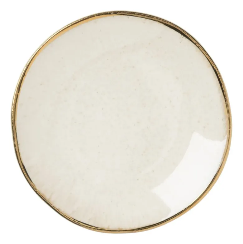 Schoteltje met gouden rand - beige - ø9 cm
