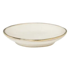 Schoteltje met gouden rand - beige - ø9 cm