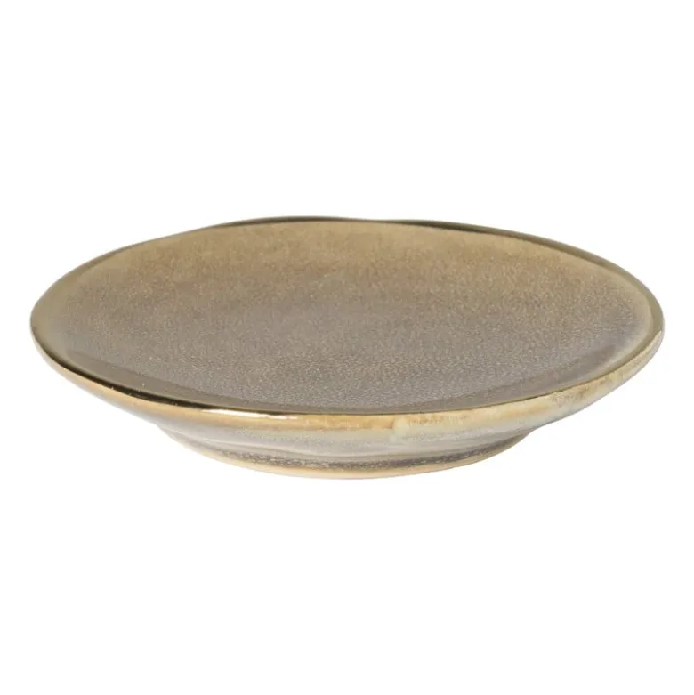 Schoteltje met gouden rand - grijs - ø9 cm