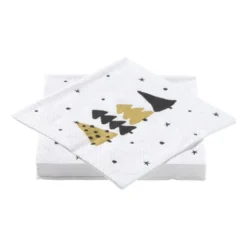 Servet kerstbomen - wit - 33x33 cm