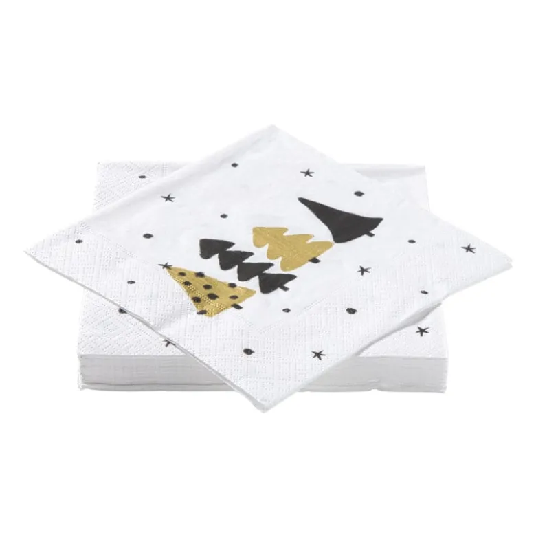 Servet kerstbomen - wit - 33x33 cm