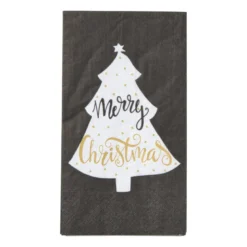 Servet merry christmas vouw - zwart - 33x33 cm