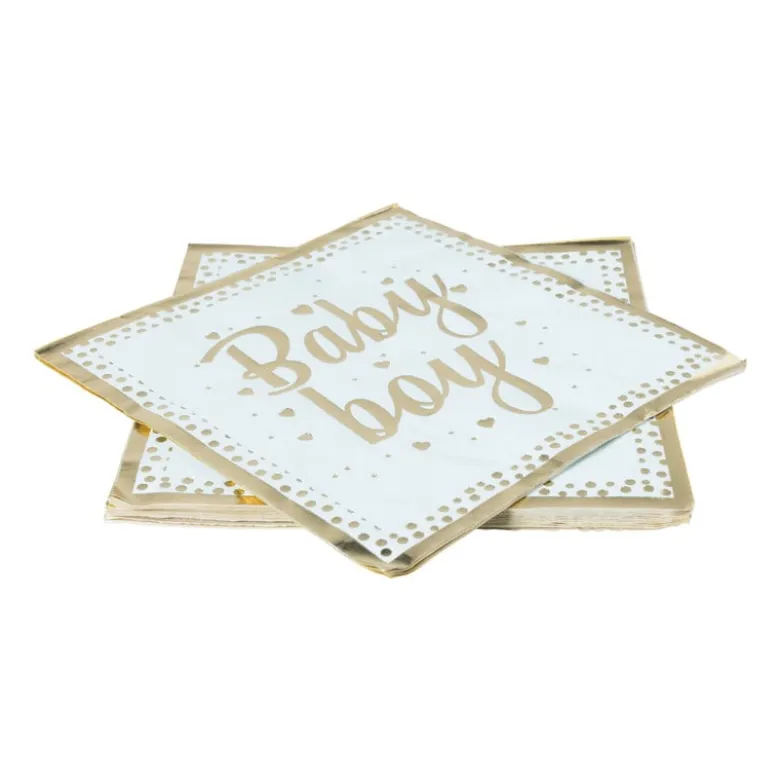 Servetten baby boy - blauw/goudkleurig - set van 8