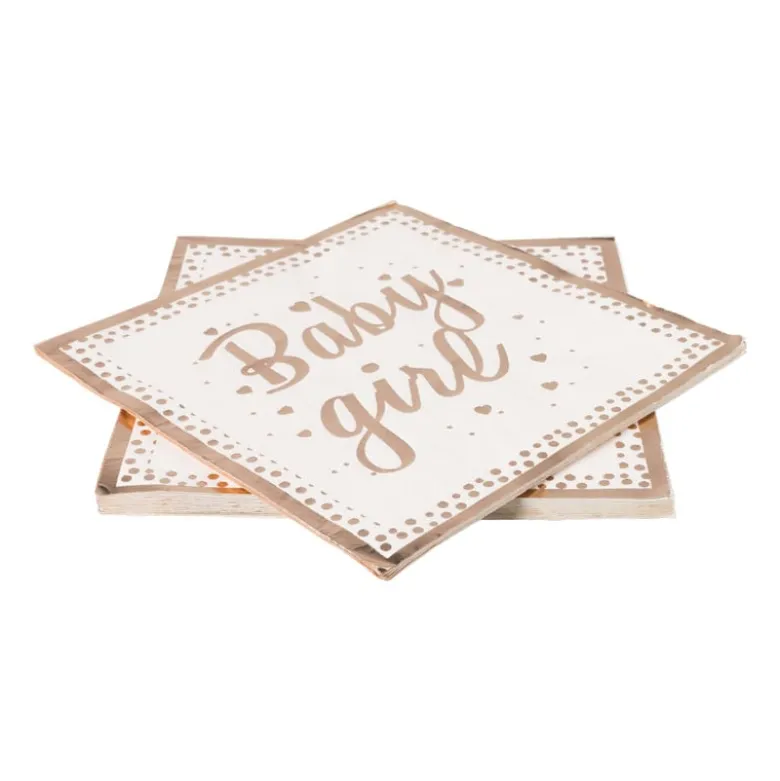 Servetten baby girl - roze/goudkleurig - set van 16