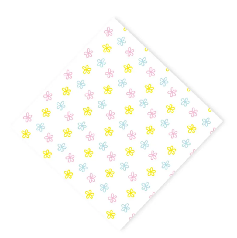 Servetten bloem set van 12 - wit/roze/geel - papier - 33x33 cm