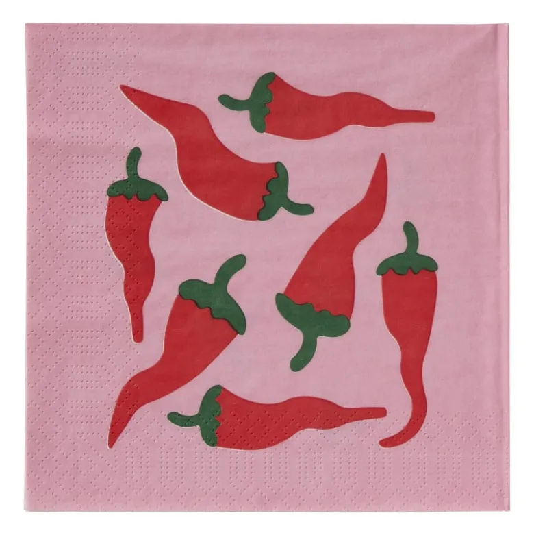 Servetten pepers - roze/rood - 33x33 cm - set van 20