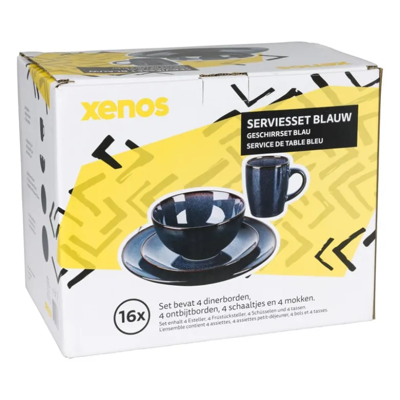 Serviesset - blauw - 16-delig - 4 persoons - reactive glaze