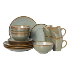 Serviesset - groen - 16-delig - 4 persoons - reactive glaze