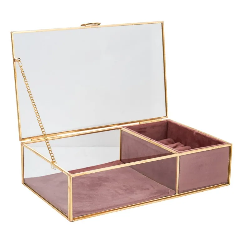 Sieradendoos met ringhouder - roze/goud - 25x15x6.5 cm