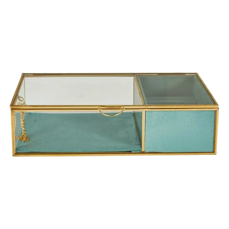 Sieradendoos met ringhouder - blauw/goud - 25x15x6.5 cm