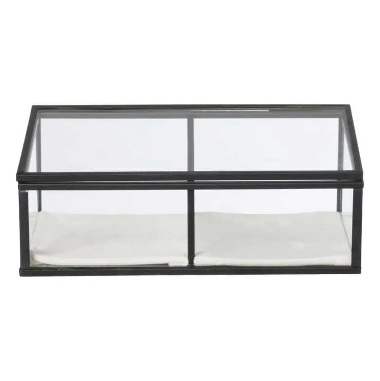 Sieradendoos met 2 vakken - zwart - 18x9.5x7 cm