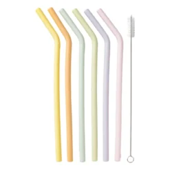 Siliconen rietjes - pastel - 6 stuks