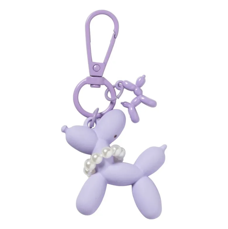 Sleutelhanger hond met parelketting - plastic - 6.5x6.5x1 cm - diverse varianten